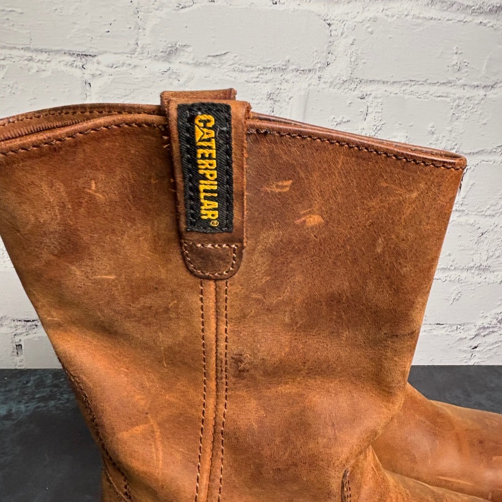 Caterpillar CAT Mens 7.5 Brown Leather Steel Toe Pull On Work Boots P90418 EH - Picture 3 of 7